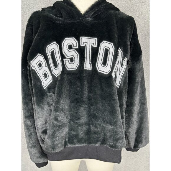 Planet Heart Juniors' Cozy Faux Fur Hoodie "BOSTON" Black Size Large NWT's - Picture 2 of 8